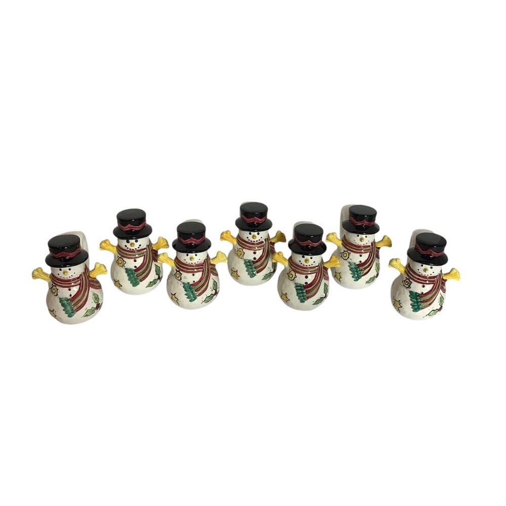 Sango‎ Sweet Shoppe Christmas Holiday Ceramic Snowman Napkin Rings Set Of 7